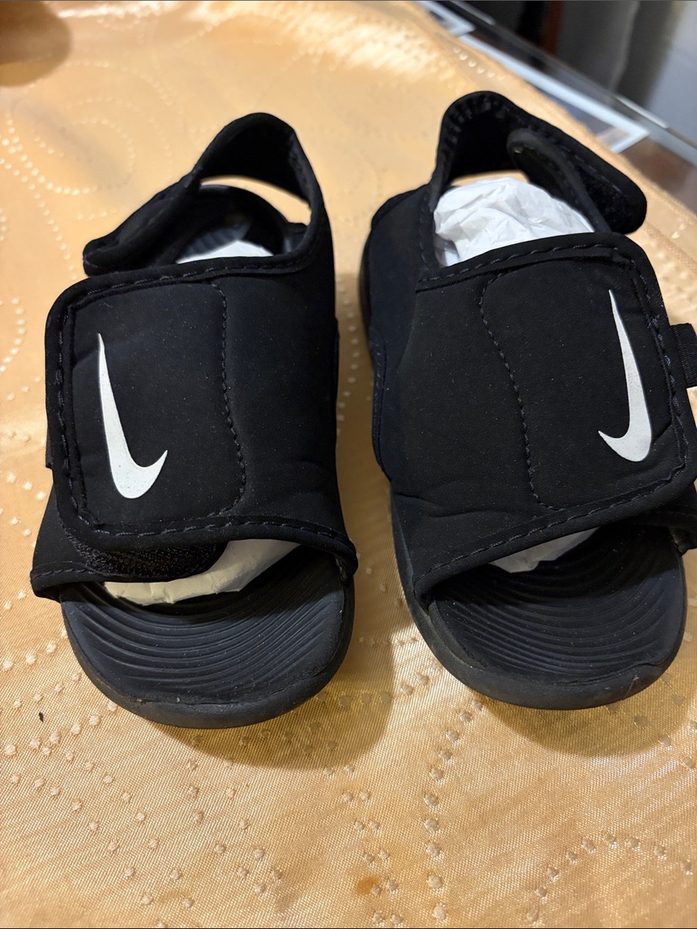 Nike Kids Black Open-Toe Velcro Sandals with White Swoosh